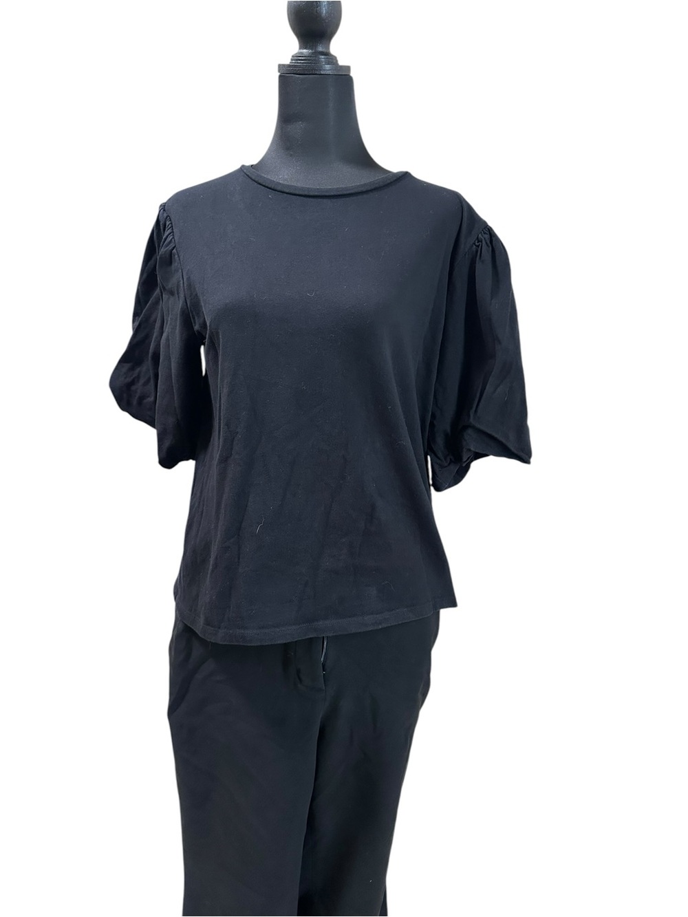 Nordstrom Black Puff-Sleeve Short Sleeve Top
